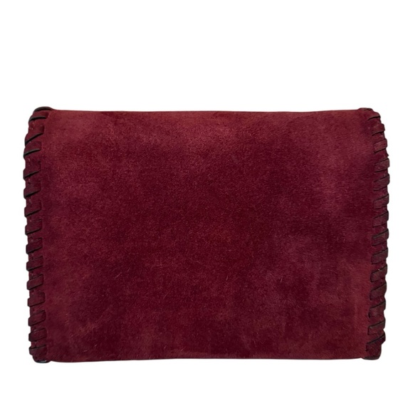 Tory Burch Marion Suede Burgundy Crossbody Stitched Flap Host Pick! - Picture 7 of 16